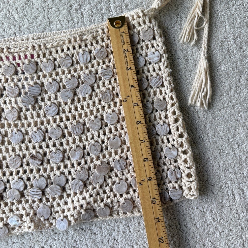 Edikted Alora Iridescent Crochet Mini Skirt Womens Size S Beige Sequin Boho Tie - Picture 10 of 10